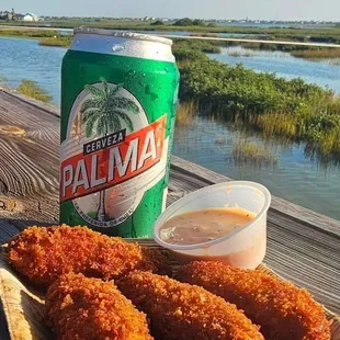 Chicken Croquettes served with Cuban Palma Beer