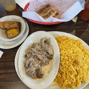 Roast Pork Yellow Rice Fried Plantains Cuban Toast