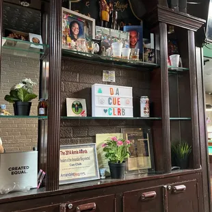 a display of books and flowers