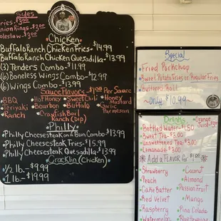 Wings and sandwich menu