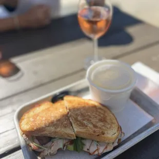 Apple butter Brie panini and sparkling rose