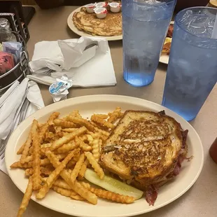 Reuben (front), pancake breakfast (back)