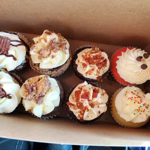 Box of assorted mini cupcakes