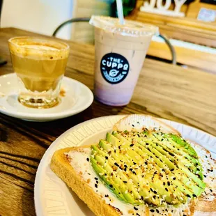 Ube latte, Cortado, Avocado Toast