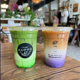 Matcha Pandan Latte with Oat Milk Ube Latte