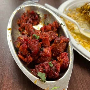 Great food Chicken 65 and Chicken Tikka Masala Large Basmati Rice so good.