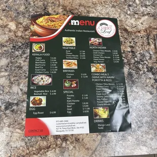 This is the NEW Curry Leaf Menu!