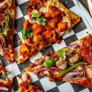 several slices of pizza