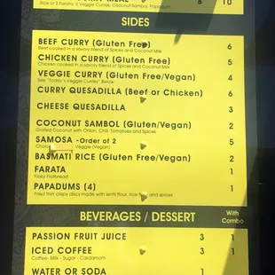 Menu on side of truck.