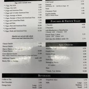 Breakfast menu