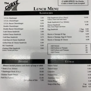 Lunch menu