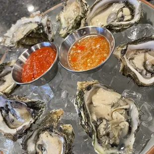 Fresh Kumamoto Oysters With House Made Chili Pepper Water &amp; Cocktail Sauce