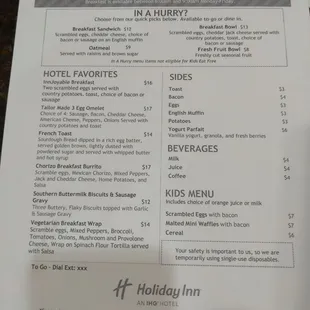 Breakfast menu.