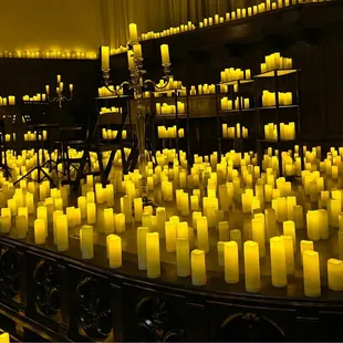 Cyprus Place decorated with frameless candles and beautiful strings playing Vivaldi.