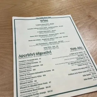 Drink menu