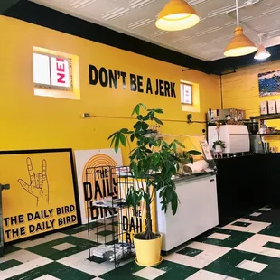 The interior is bright and friendly