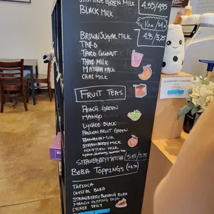 a menu on a blackboard