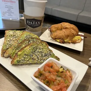 Avocado toast &amp; bacon, egg, and cheese sandwich