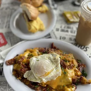 loaded homefries w/ over-easy fried egg