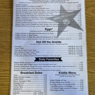 a menu for breakfast