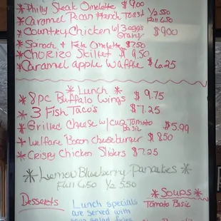Daily Special Menu
