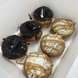 Mini Oreo and coconut caramel donuts