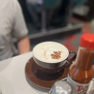 a cappuccino and hot sauce