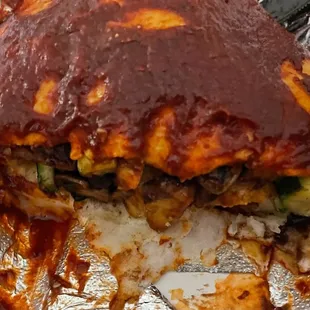 Vegan burrito smothered with ranchero - inside