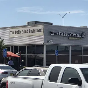 A view from the parking lot of The Daily Grind.