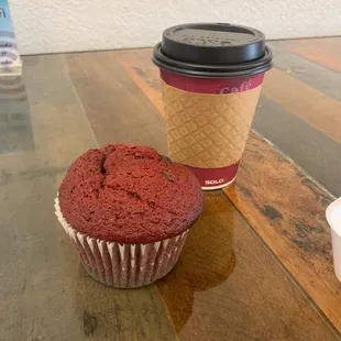 Red velvet &amp; white mocha oat milk latte