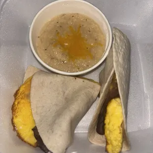 Breakfast burrito (Angus steak, egg) Cheese grits