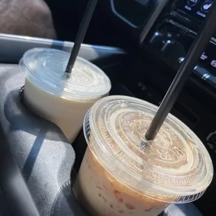 Left: Strawberry Piña Colada  Right: Iced Caramel Cadillac