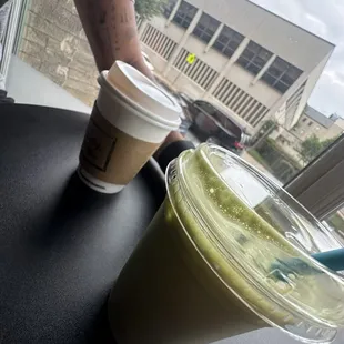 Matcha oat latte and oat milk latte