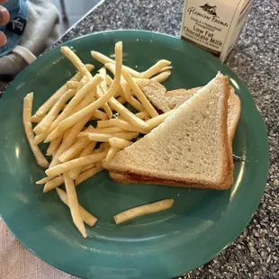 Peanut butter and jelly with fries and chocolate milk