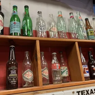Display of old soda bottles
