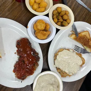 Monday special-Meatloaf  Toast Coffee or Tea Chicken Fried Steak Corn Nugget Fried Okra Mashed Potato Fried Squash