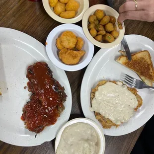 Monday special-Meatloaf  Coffee or Tea Chicken Fried Steak Corn Nugget Fried Okra Fried Squash Mashed Potato