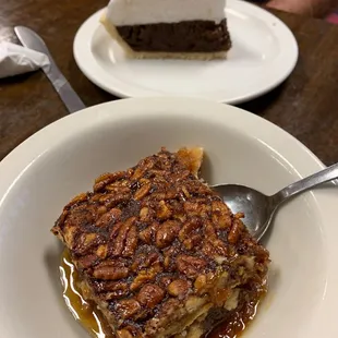Pecan cobbler in front, chocolate meringue in back!