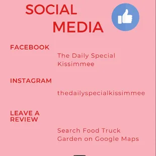 We post all new menu items &amp; weekly schedules on social media so it&apos;s very important to FOLLOW US to keep up to speed