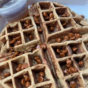 Cinnamon Roll Waffle with Cinnamon Chips and Sugar Free Maple Syrup