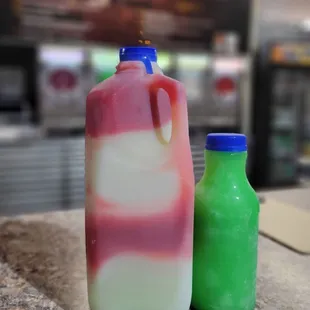 two bottles of yogurt