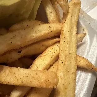 Well seasoned fries are the side item with any burger or sandwich on menu.  A large portion of