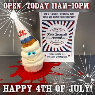 a cupcake with a birthday hat on it