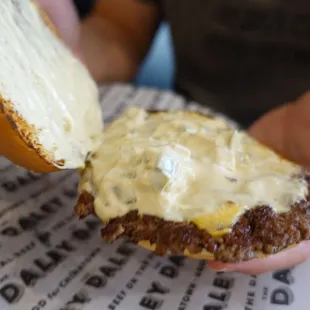 Under the bun - sauce and patty