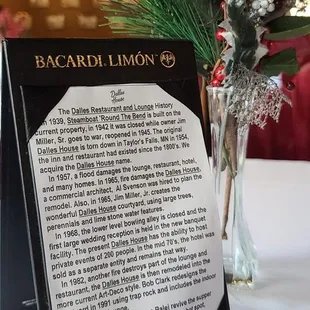 History card about the restaurant