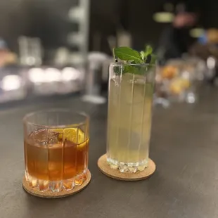 two cocktails on the bar