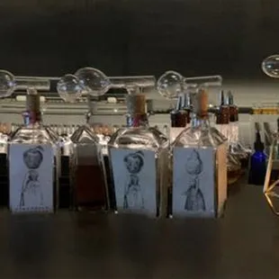 a row of bottles of alcohol