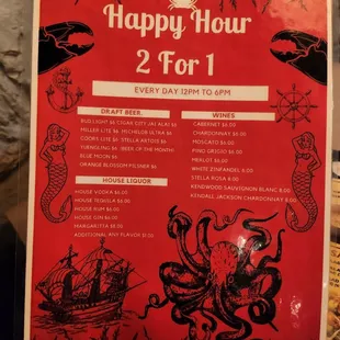 Happy hour menu side 1