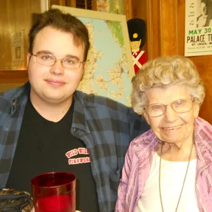Me and my Grandma having pizza at Danish Baker during Veteran's Day Weekend, in 2016.