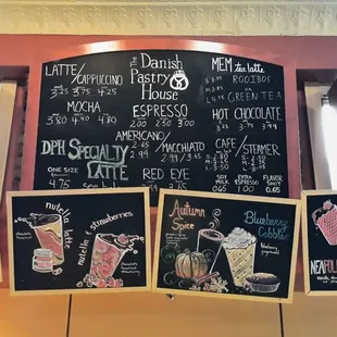 Coffee menu above the counter